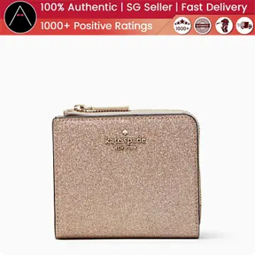 Kate Spade Lola Glitter Boxed Small L-Zip Bifold Wallet Rose Pink Gift Box