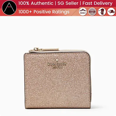 100% Authentic and Brand New Kate Spade Shimmy Glitter Boxed Small l-zip  Bifold Wallet (Rose gold) | Lazada Singapore