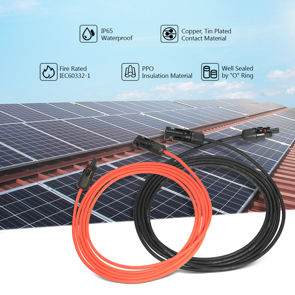 SUNER PWOER 12 AWG Solar Panel Extension Cable Wire Kits with Waterproof MC4 Female and Male Connectors 10FT Red 10FT Black 