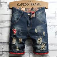 Mens Retro Style Ripped Denim Shorts 2023 Summer New Fashion Casual Hole Patch Jean Shorts Male Brand Clothes