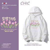 CHIC เสื้อฮู้ดแขนยาวพิมพ์ลายดอกไม้เรียบง่ายบาง สไตล์สบาย ๆ A0473