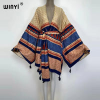 WINYI  America Summer Women Cardigan stitch traf robe Cocktail sexcy Boho Maxi African Holiday Batwing Sleeve Silk Robe