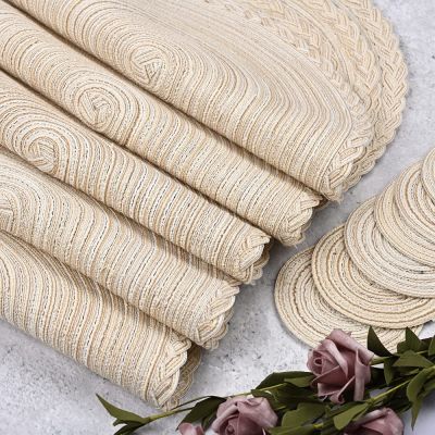 Round Placemats Set of 6 for Dining Table Woven Heat Resistant Anti-Slid PP Table Mats with 11CM Coaster Christmas Kitchen Pads