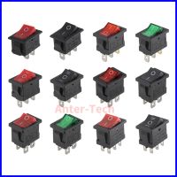 5PCS KCD1 2pin 3pin 4pin 21*15mm ON-OFF boat car rocker switch 6A/250V AC 10A/125V AC with red  blue  green and yellow light sw