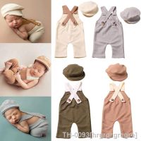 ❂ hrgrgrgregre Fotografia Roupas para recém-nascidos Uniforme Vintage Boina Chapéu Suspender Pants Photo Shooting Props Posando Outfit