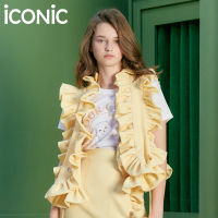 iCONiC YELLOW RUFFLE VEST #6545 เสื้อคลุมผญ สีเหลือง แต่งระบาย กระดุมคริสตัล ปรับขนาดได้  เสื้อแฟชั่น เสื้อแฟชั่นผญ เสื้อออกงาน เสื้อทำงาน เสื้อไฮโซ