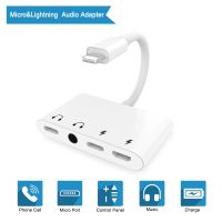 3.5mm Audio Headphone Aux Jack Adapter with MicroUSB Port Charger Splitter for 4 in 1 Converter for iPhone X/8/7/XS Max iOS13 Headphones Accessories