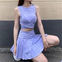 Purple Leopard Print Womens Sports Dress Quick Dry Yoga Fitness Wear Breathable Tennis Dress