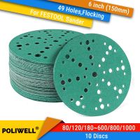 6 Inch 49 Hole Sanding Disc Hook and Loop Heavy Duty Round Flocking Wet Dry Sandpaper for FESTOOL Sander Polishing and Finishing