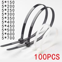 100PCS Nylon Tape Welf-locking Plastic Cable Binding Fastening Cable Winding Zipper Wire Harness Black and White 5mm 400 500 600