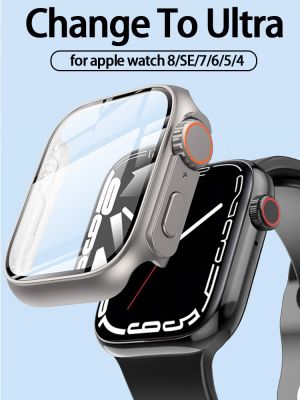 Glass+Case for Apple Watch 8 7 45mm 41mm Upgrade To Apple Watch Ultra 49mm Screen Protector PC Cover For iwatch se 6 5 40mm 44mm Cases Cases