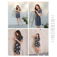 Front Nine : Ribbon Dress - Print Fabric เดรสสั้น ลายดอก/ลายสก็อต ทรงเอ ผูกเอว