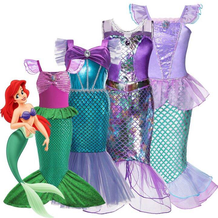 Disney Kids Dress For Girls Cosplay Little Mermaid Ariel Princess Costume  Children Carnival Birthday Party Clothes Mermaid Dress 