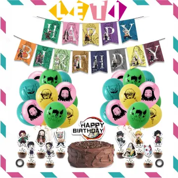 1Set Demon Slayer Kimetsu No Yaiba Balloons Anime Demon Slayer Birthday  Banner Cake Topper Girls Kids Birthday Party Decorations