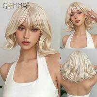 GEMMA คอสเพลย์โลลิต้าบ๊อบสังเคราะห์สีขาวสำหรับผู้หญิงวิกสีบลอนด์แพลทินัม