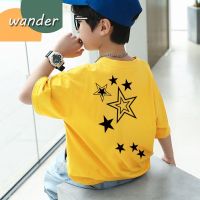 WANDER เสื้อเช็้ตเด็กชาย เสื้อผ้าเด็กผช ชพิมพ์ลายดาวอินเทรนด์ เสื้อเชิ้ตแขนสั้นผ้าฝ้ายระบายอากาศสำหรับเด็ก23814