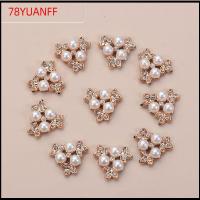 78YUANFF 10PCS งานฝีมือ DIY รูปดอกไม้ เครื่องประดับหมวก ที่เป็นประกาย ปุ่ม Rhinestone กิ๊บติดผมไข่มุก กระดุมมุก เครื่องประดับศีรษะ