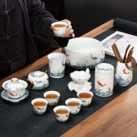 Sheep Fat Jade Home Minimalist Cina Kreatif Kung Fu Teh Cup Bubble Tea Tea Set Besar Penutup Mangkuk Mangkuk Set Set Hadiah Set