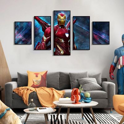 ❍□ Marvel Heroes โปสเตอร์ภาพยนตร์ Iron Man ห้าภาพรวมกันภาพวาดผ้าใบห้องเด็กศิลปะตกแต่งภาพจิตรกรรมฝาผนังสำหรับ Home Wall Decor