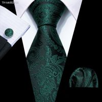 ▣⊙ 3PCS Dark Green Floral Men Tie 8.5cm Silk Neckties Wedding Business Handkerchief Cufflink Tie Gift Set Barry.Wang FA-6037