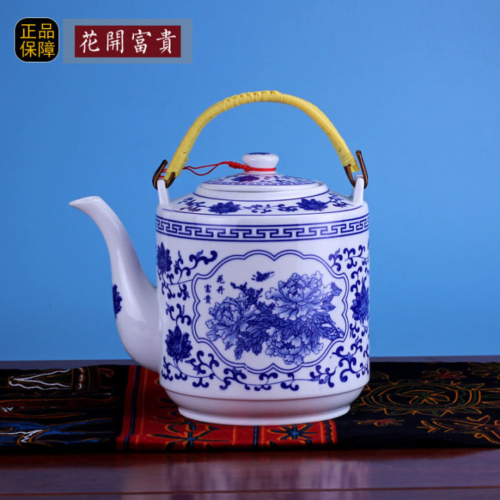 jingdezhen-กาต้มน้ำเครื่องถ้วยชามใช้ในบ้านกาต้มน้ำสำหรับน้ำเย็นความจุมากกาน้ำชาเคลือบนาฬิกาทรายหม้อต้มชาแบบโบราณเชิงพาณิชย์