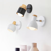 Nordic LED โคมไฟติดผนัง Minimalist ไม้หมุนได้สีดำสีขาว Sconce สำหรับห้องนอนห้องนั่งเล่น Study Illumination โคมไฟ Lustre