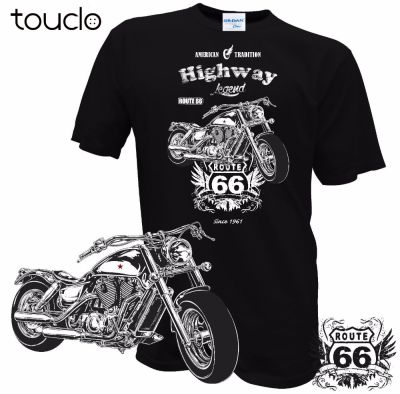 Mens Crew Neck T-Shirt Route 66 Motorrad Rocker Chopper Custom Design Classic Biker Shirt 100% Cotton Gildan