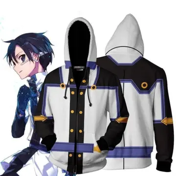 SAO Sword Art Online Kirito Asuna Cosplay Costume Zip Up 3D Hoodies Long  Sleeve Men Anime