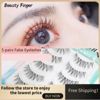 BEAUTY FINGER 5คู่3D โปร่งใสเทอร์เรีย Wispies ยาวธรรมชาติแฮนด์เมดขนตาปลอมต่อขนตาขนตาปลอมสไตล์ญี่ปุ่น