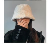 Winter Outdoor Vacation Lady Panama Black Solid Thickened Soft Warm Fishing Cap INS Niche Faux Fur Rabbit Bucket Bomber Hat