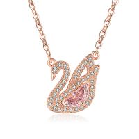 rose gold color Fashion Swan Pink Crystal Zircon Diamonds Gemstones Pendant Necklaces For Women Girl White Gold Color Choker Jewelry Party Gifts