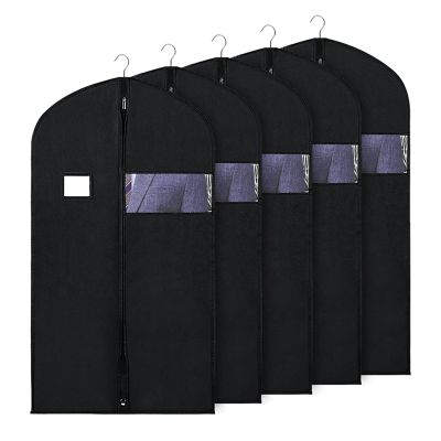 5 Pcs Suit Hanging Bags Garment Storage Covers with Clear Window and ID Holder for Robes and Trench Coats-60Cmx100Cm