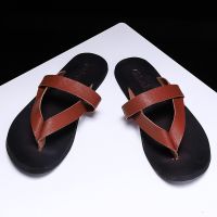 Genuine Leather Mens Luxury Designer Brand Slippers Flip Flops Roman Sandals for Men Summer Flat SBeach Male Shoes Plus Size 47