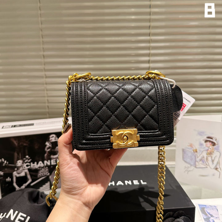 Gift Package】Luxury Brand C+mini 22A Leboy Top Leather Chain Bag Small and  Cute Crossbody Bag Women's Shoulder Bag15*10CM