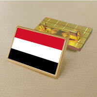 Yemeni flag pin 2.5*1.5cm zinc alloy die-cast PVC colour coated gold rectangular medallion badge without added resin