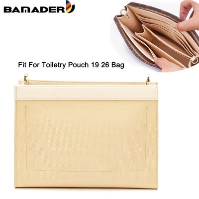 BAMADER PU Leather Waterproof Makeup Bag Fit For Toiletry Pouch 19 26 Bag liner With D Ring Cosmetic Bag Luxury Insert Organizer