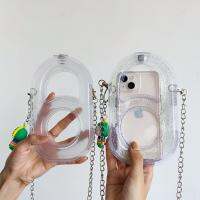 HOT14★ผู้หญิง Mini Chain กระเป๋าโทรศัพท์มือถือโปร่งใสแฟชั่น PVC คนส่งเอกสารของผู้หญิงกระเป๋าสะพายข้างเด็กผู้หญิงเล็กกระเป๋าถือและกระเป๋าถือ Bolsos