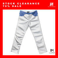 (SIX P.M.) SILVER COATED DENIM TROUSERS / กางเกงชาย/หญิง ทรงสลิม ผ้าเคลือบเงิน ตัดต่อผ้ายีนส์ ยูนิเซกส์ / AW19