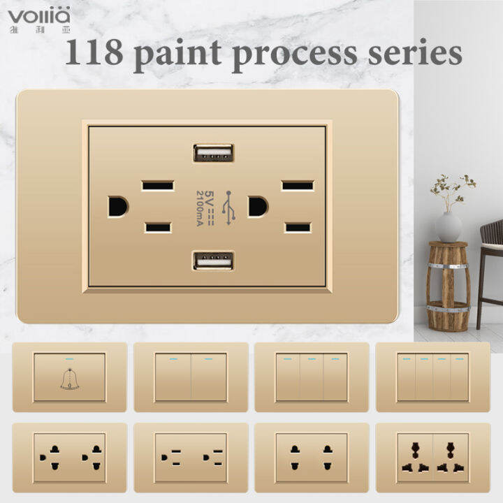 VOLLIA Gold Wall Switch for Light 15amp Universal Wall Socket Outlet