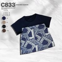 C833 เสื้อสาวอวบผ้าไหมอิตาลีแขนสั้นพิมพ์ลายผ้าเช็ดหน้า ยาว28