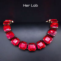 Her Lab Jewelry | สแควร์ประกายคลัสเตอร์ Cubic Z Irconia สีแดงโซ่วางสร้อยคอผู้หญิงสร้อยคอสำหรับผู้หญิง Rantai Leher Perempuan สไตล์เกาหลี Kalung สร้องคอ,สร้อยไข่มุก สร้อยมุกแฟชั่น