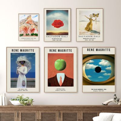 Rene Magritte Apple กุหลาบช้างผู้หญิงศิลปะผนังแบบนามธรรมผ้าใบวาดภาพโปสเตอร์และภาพพิมพ์รูปภาพติดผนังสำหรับตกแต่งห้องนั่งเล่น