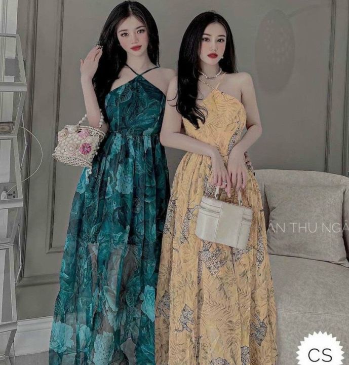 Đầm maxi hoa, maxi yếm đi biển voan chiffon du lịch, chụp hình ...