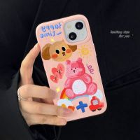 เคส RouJiang สำหรับ iPhone 15 14 13 12 11 Pro Max X Xr Xs Max 7 8 Plus SE 2020แฟชั่นกราฟฟิตีสีชมพูน่ารักหมีข้าวสาลีฟางแฮมเบอร์เกอร์เคสแข็งป้องกันสวยพร้อมส่ง