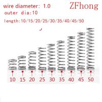 【✱2023 HOT✱】 zhongkouj558251 10ชิ้นสาย1.0มิลลิเมตร1.0x10xl Od = 10สเตนเลสสตีลสปริงอัดจุดเล็กๆความยาว10-50มม.