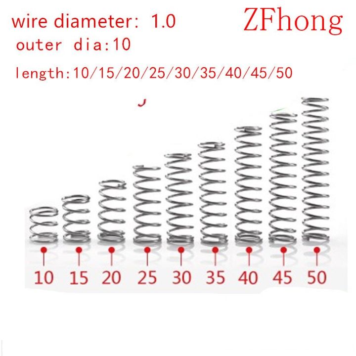 【Worth-Buy】 10ชิ้นสาย1.0มิลลิเมตร1.0x10xl Od = 10สเตนเลสสตีลสปริงอัดจุดเล็กๆความยาว10-50มม.