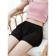 Quần short nữ CERA-Y mặc nhà chất thun cuốn lai màu đen CRQ030