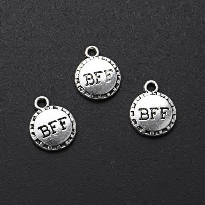 50pcs Silver Color 14x11mm BFF Charms Round Pendant Friendship Gifts Jewelry Making DIY Handmade Craft Accessories Wholesale DIY accessories and other