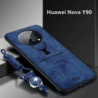 Nova เคส Y90สำหรับ Huawei Nova Y90,เคสป้องกันกรอบโทรศัพท์เนื้อลายกวางทอเคสกันกระแทกมือถือซิลิโคนนิ่ม