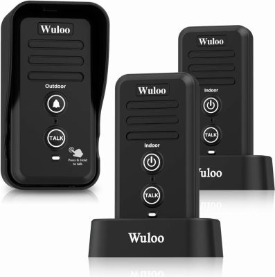 Wuloo Wireless Intercom Doorbells for Home Classroom, Intercomunicador Waterproof Electronic Doorbell Chime with 1/2 Mile Range 3 Volume Levels Rechargeable Battery (Black, 1&amp;2) 1t2-black